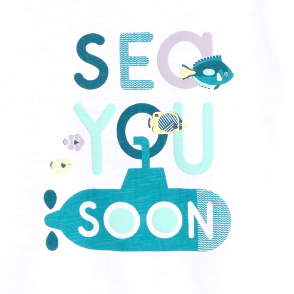 تيشيرت مزين بطبعة رسالة باللون الأبيض للأولاد الصغار